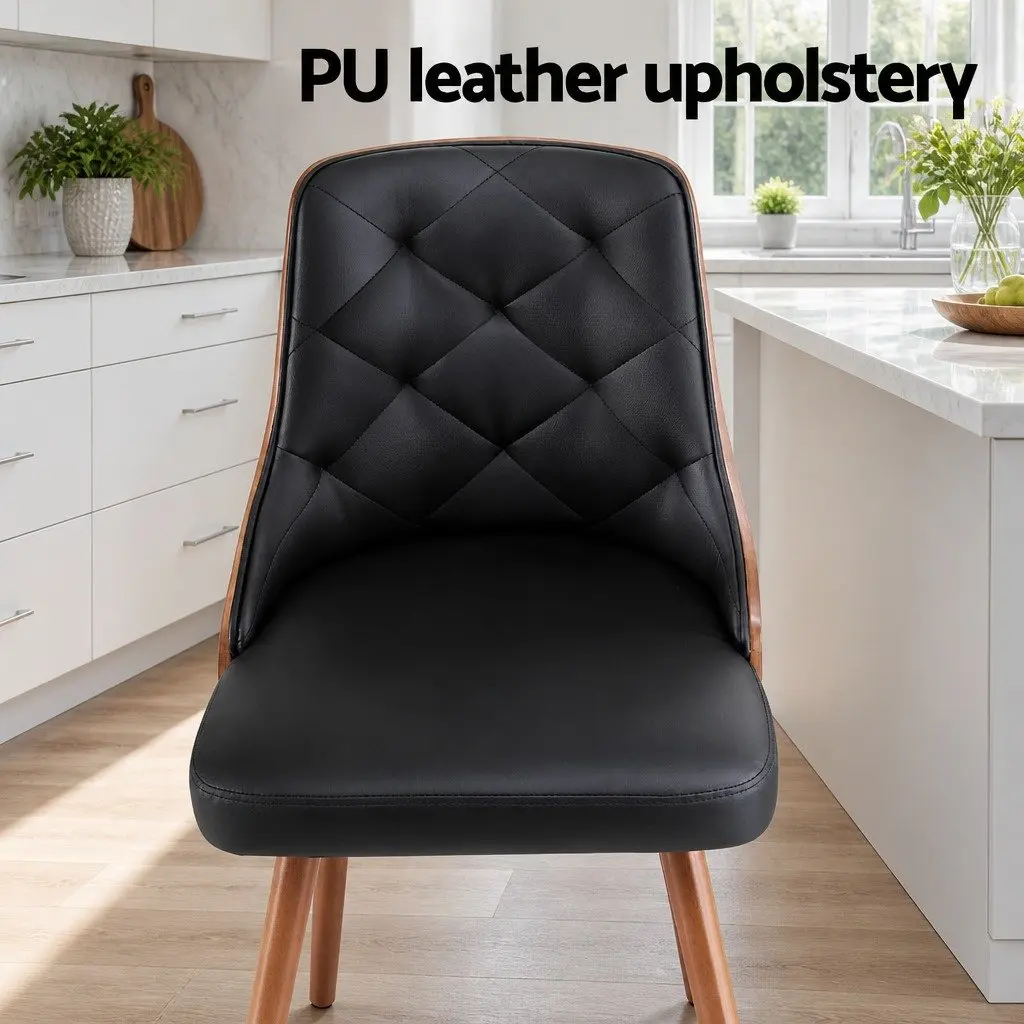 Dining Chairs Set of 4 Black PU Leather Kitchen Seat Diamond Tufted Design