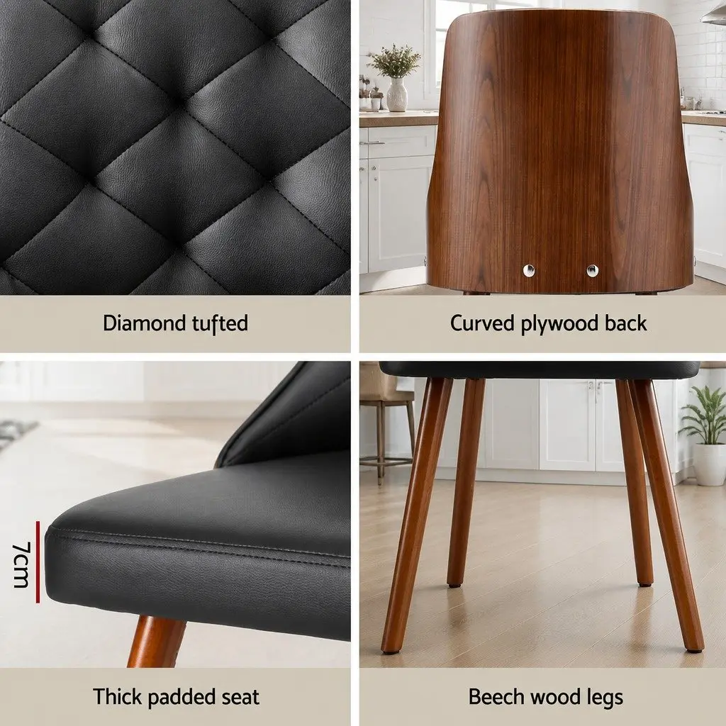 Dining Chairs Set of 4 Black PU Leather Kitchen Seat Diamond Tufted Design