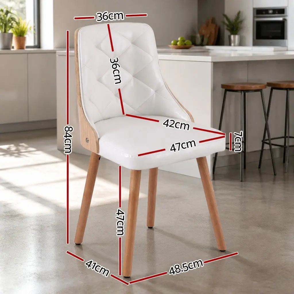 Dining Chairs White PU Leather Diamond Tufted 48.5cm x 47cm x 84cm Foam
