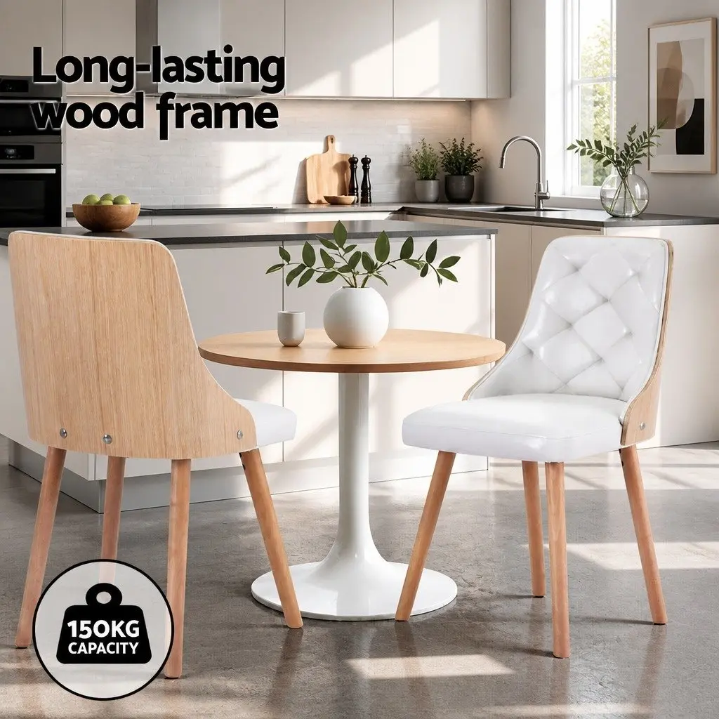 Dining Chairs White PU Leather Diamond Tufted 48.5cm x 47cm x 84cm Foam