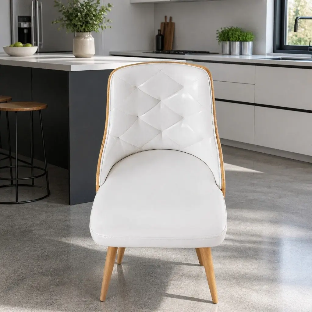 Dining Chairs White PU Leather Diamond Tufted 48.5cm x 47cm x 84cm Foam