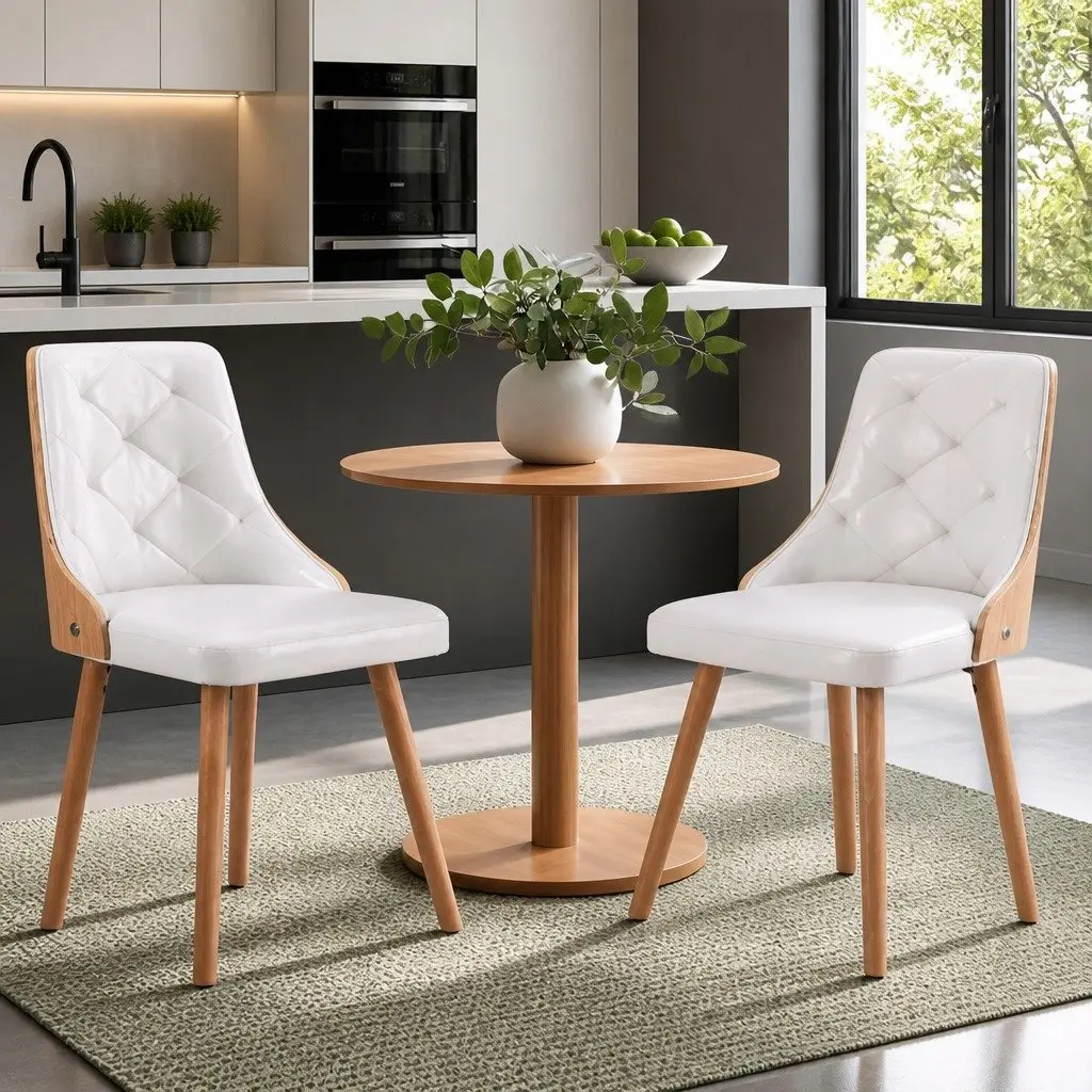 Dining Chairs White PU Leather Diamond Tufted 48.5cm x 47cm x 84cm Foam