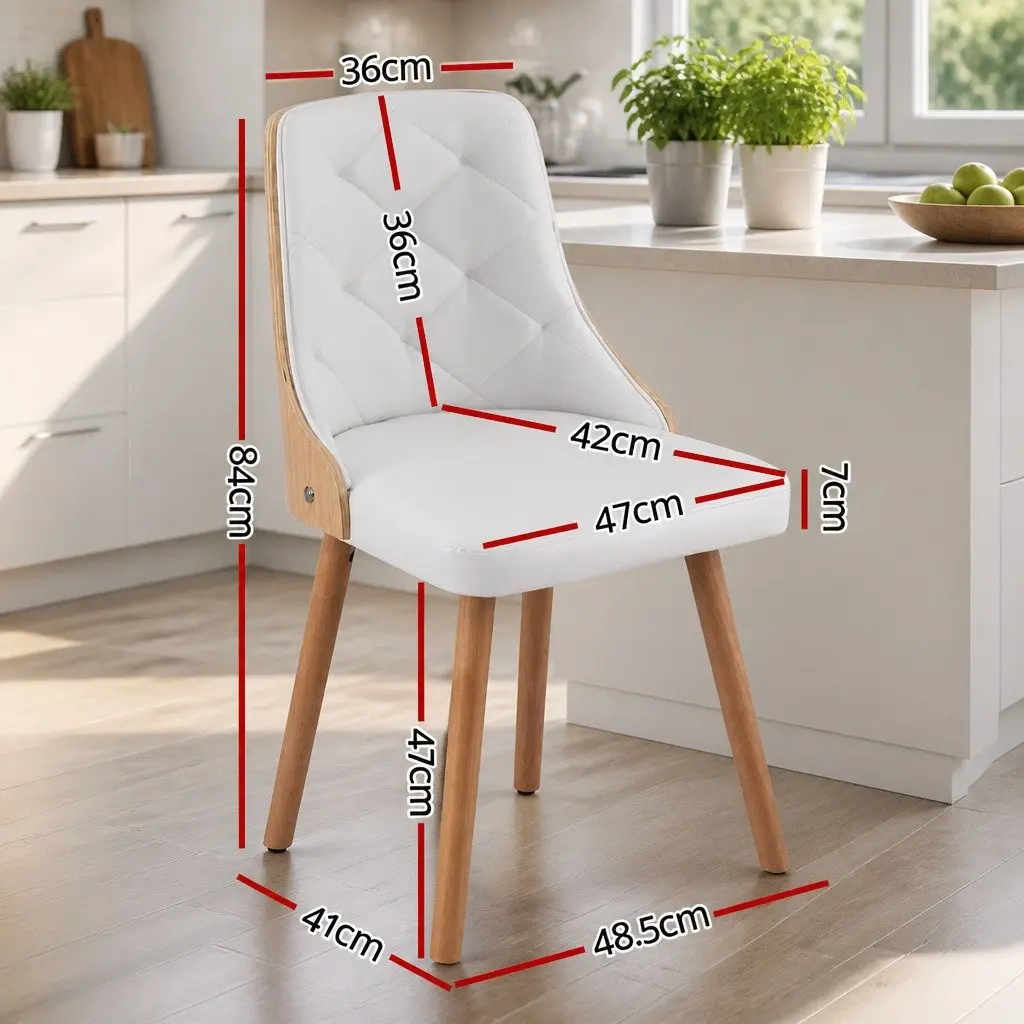 Dining Chairs Set of 4 White PU Leather Kitchen Seats Diamond Tufted Design