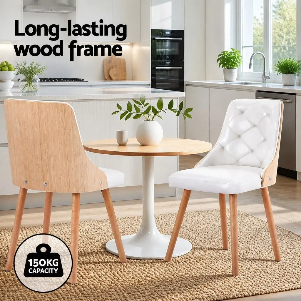 Dining Chairs Set of 4 White PU Leather Kitchen Seats Diamond Tufted Design