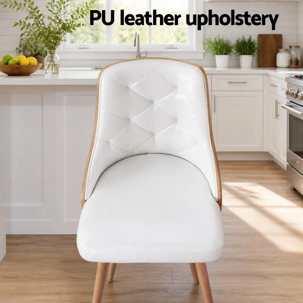 Dining Chairs Set of 4 White PU Leather Kitchen Seats Diamond Tufted Design