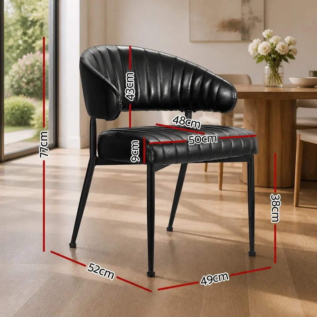 Set of 2 Black Leather Dining Chairs with Armrests