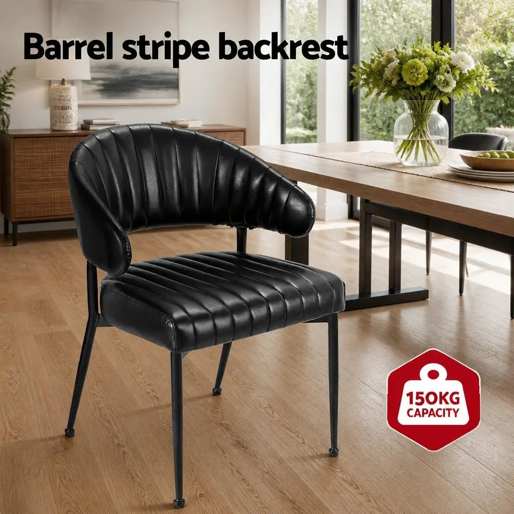 Set of 2 Black Leather Dining Chairs with Armrests