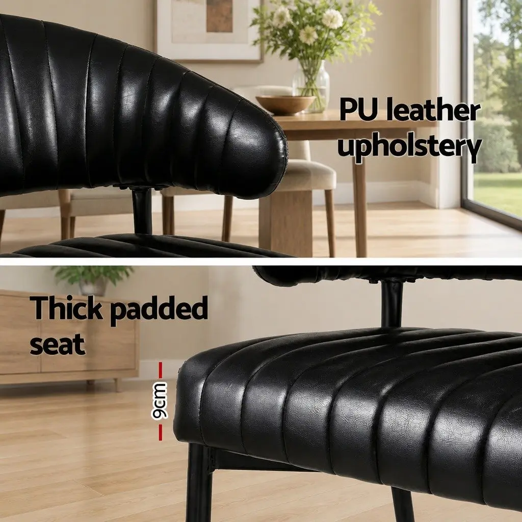 Set of 2 Black Leather Dining Chairs with Armrests