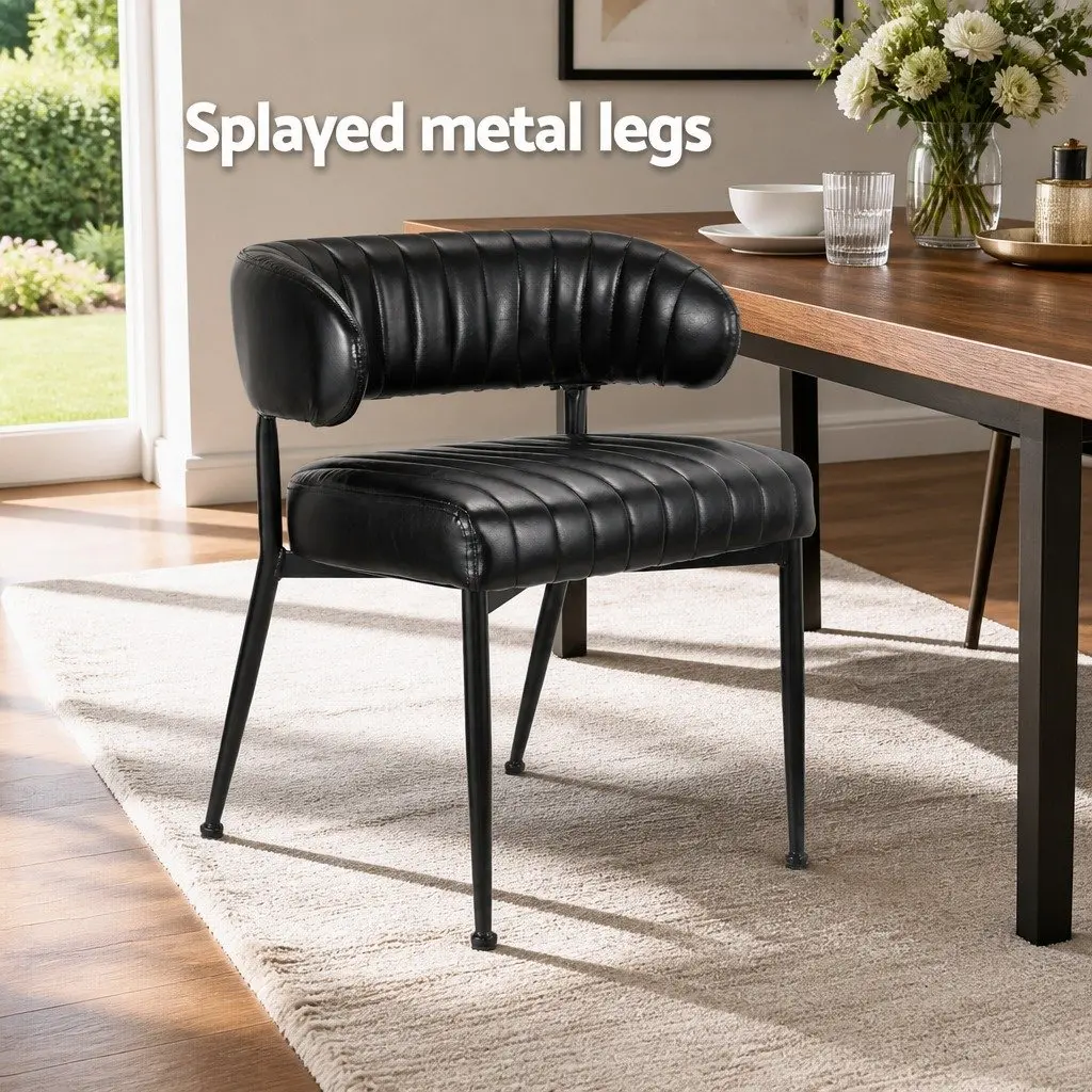 Set of 2 Black Leather Dining Chairs with Armrests