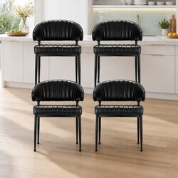 Set of 4 Black Leather Dining Chairs with Armrests