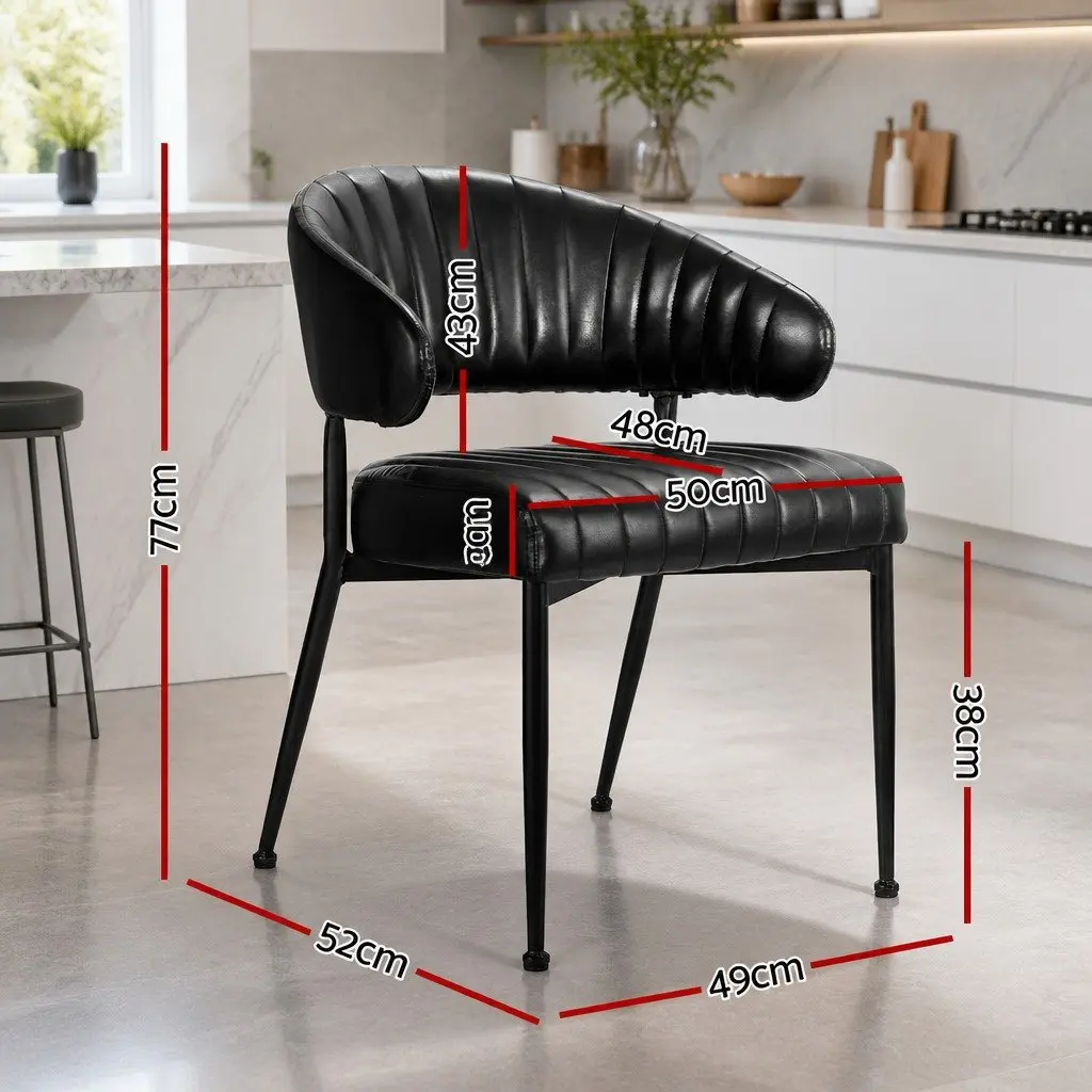 Dining Chairs Leather Armchair Padded Seat Black Metal Frame Set of 4