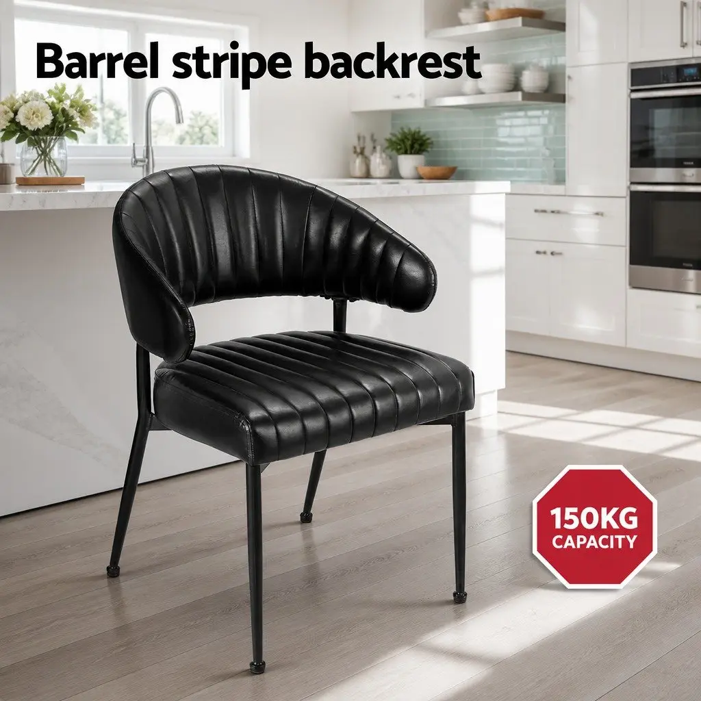 Dining Chairs Leather Armchair Padded Seat Black Metal Frame Set of 4
