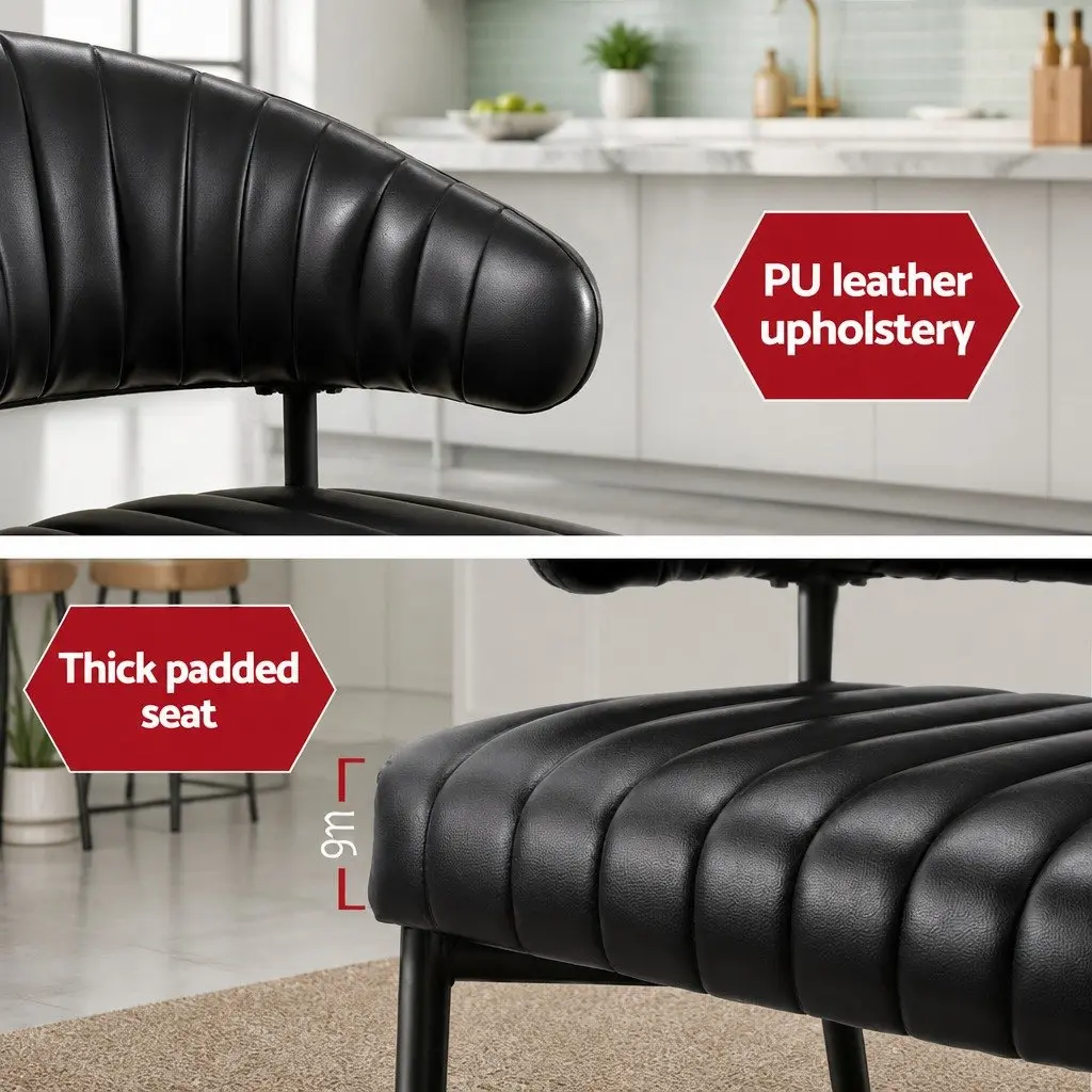 Dining Chairs Leather Armchair Padded Seat Black Metal Frame Set of 4