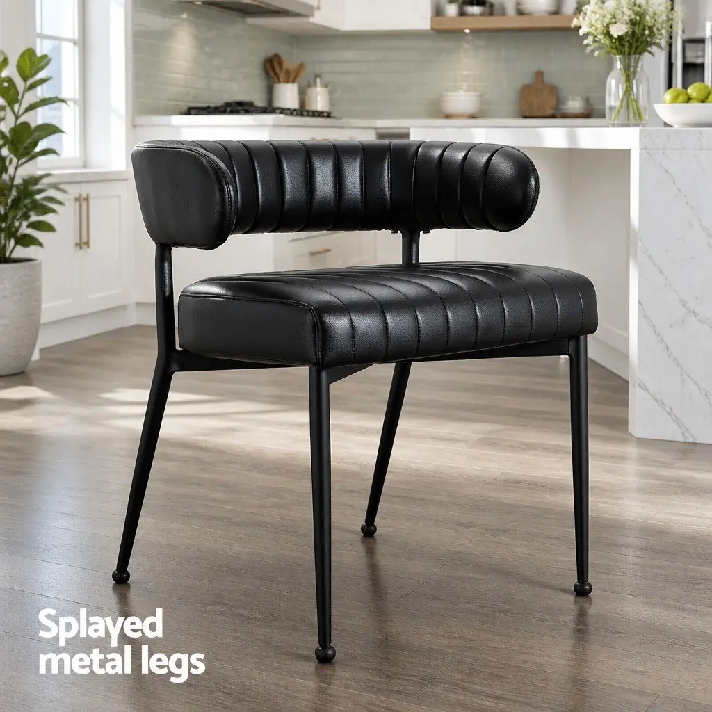 Dining Chairs Leather Armchair Padded Seat Black Metal Frame Set of 4