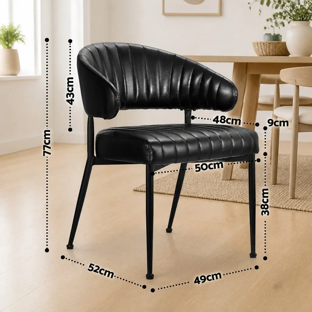 Dining Chairs Black Leather Padded Cushion Metal Frame Set of 6