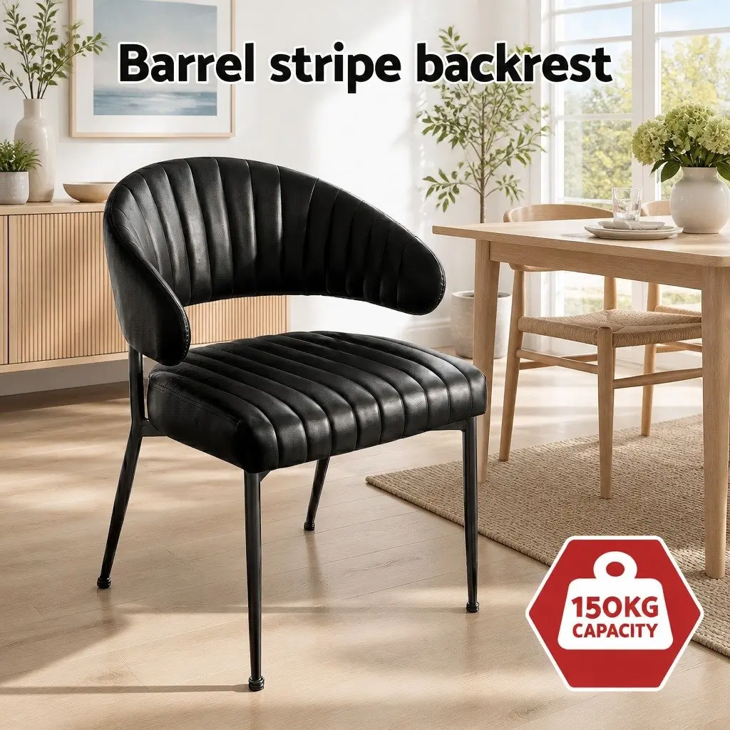 Dining Chairs Black Leather Padded Cushion Metal Frame Set of 6