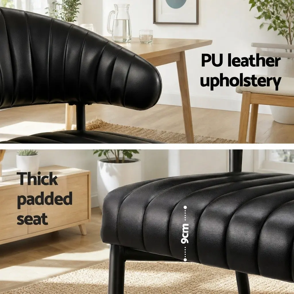Dining Chairs Black Leather Padded Cushion Metal Frame Set of 6