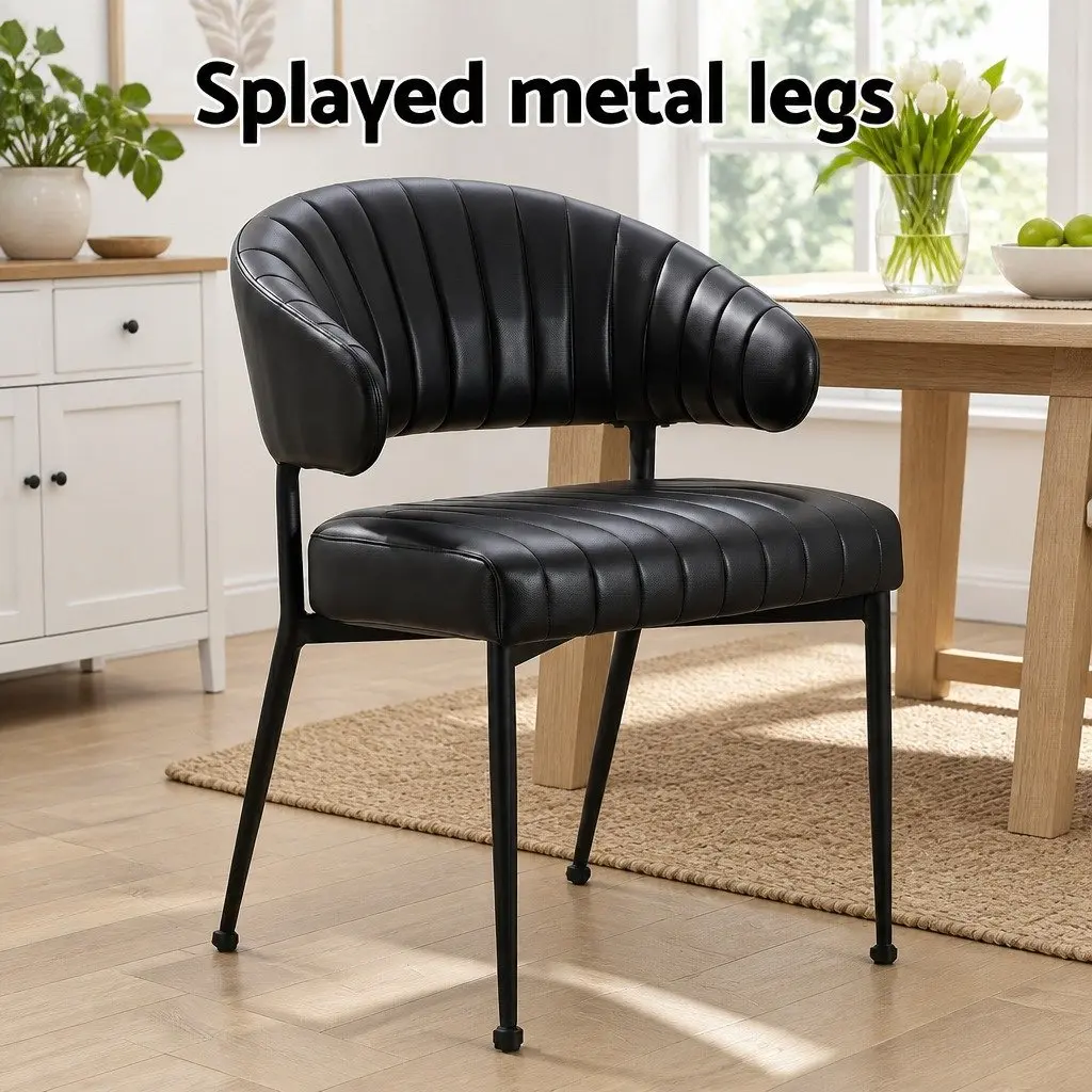 Dining Chairs Black Leather Padded Cushion Metal Frame Set of 6