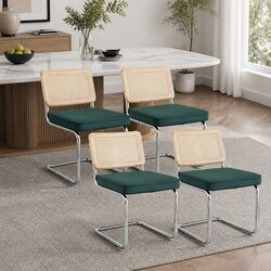 Set of 4 Green Velvet Cantilever Dining Chairs