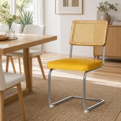 Set of 2 Modern Yellow Velvet Dining Chairs