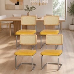 Set of 4 Yellow Velvet Cantilever Dining Chairs