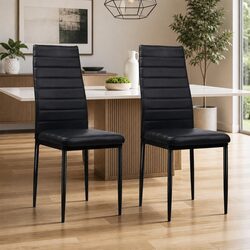 Set of 4 Black Channel Tufted Dining Chairs