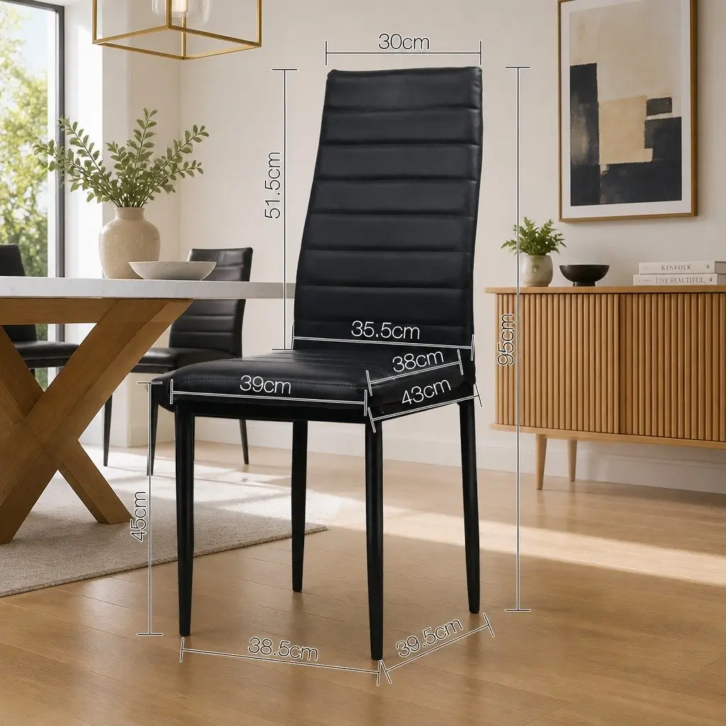 Set of 4 Black Channel Tufted Dining Chairs