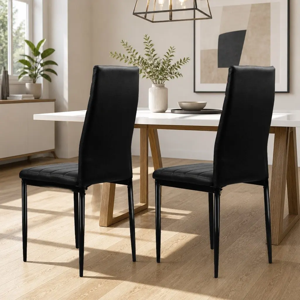 Set of 4 Black Channel Tufted Dining Chairs