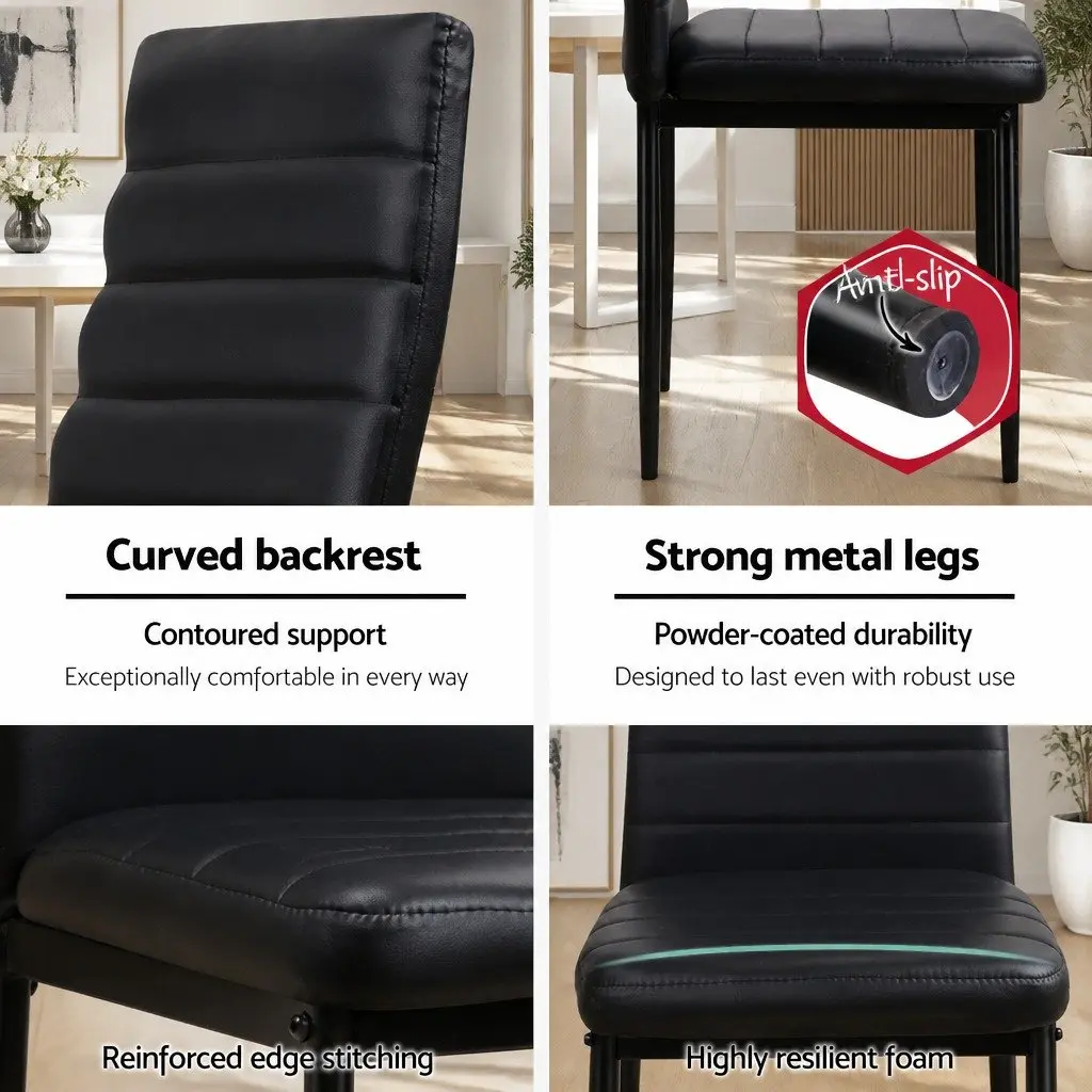 Set of 4 Black Channel Tufted Dining Chairs