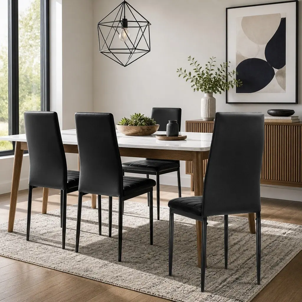 Set of 4 Black Channel Tufted Dining Chairs