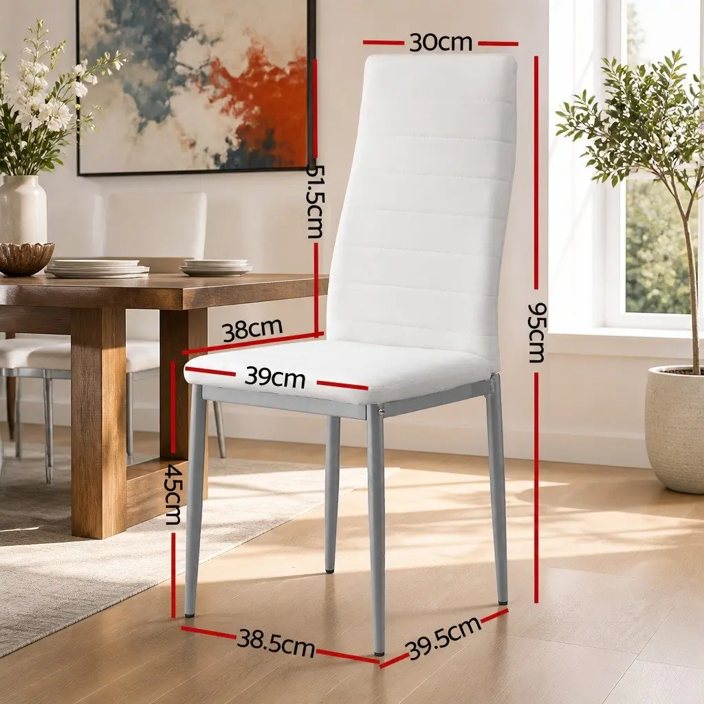 Dining Chairs Channel Tufted PVC Seat White Grey 4 Piece