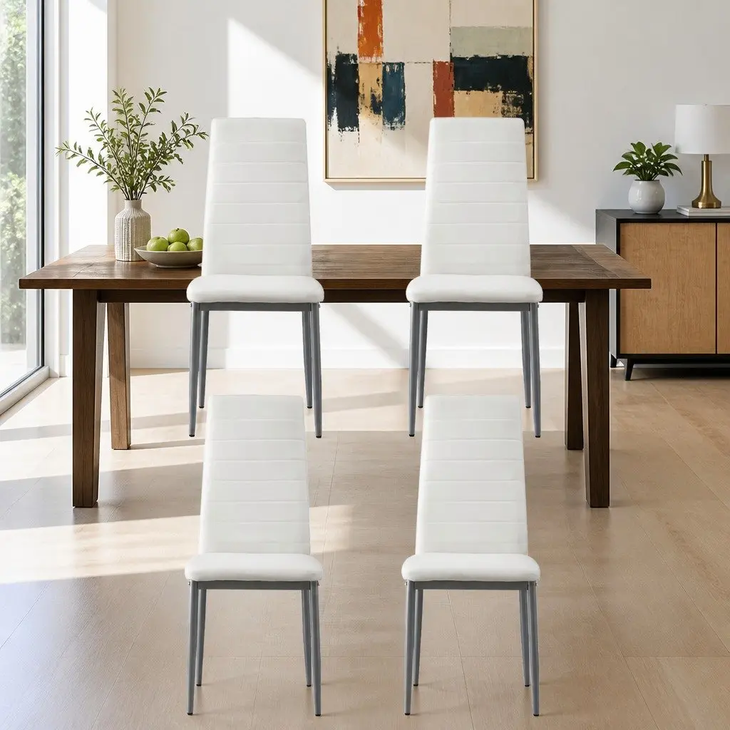 Dining Chairs Channel Tufted PVC Seat White Grey 4 Piece