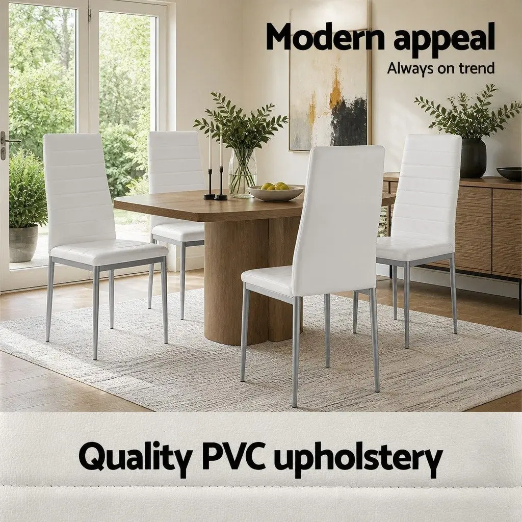 Dining Chairs Channel Tufted PVC Seat White Grey 4 Piece