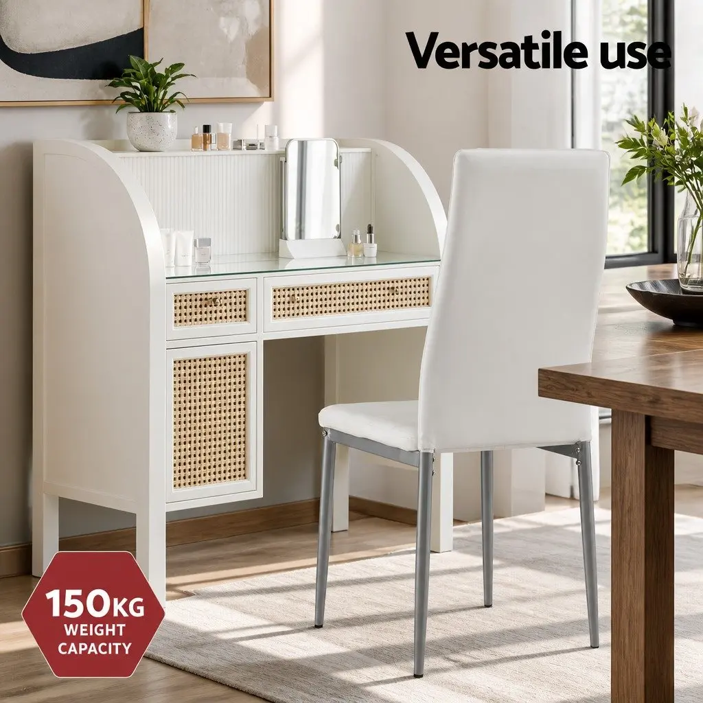 Dining Chairs Channel Tufted PVC Seat White Grey 4 Piece