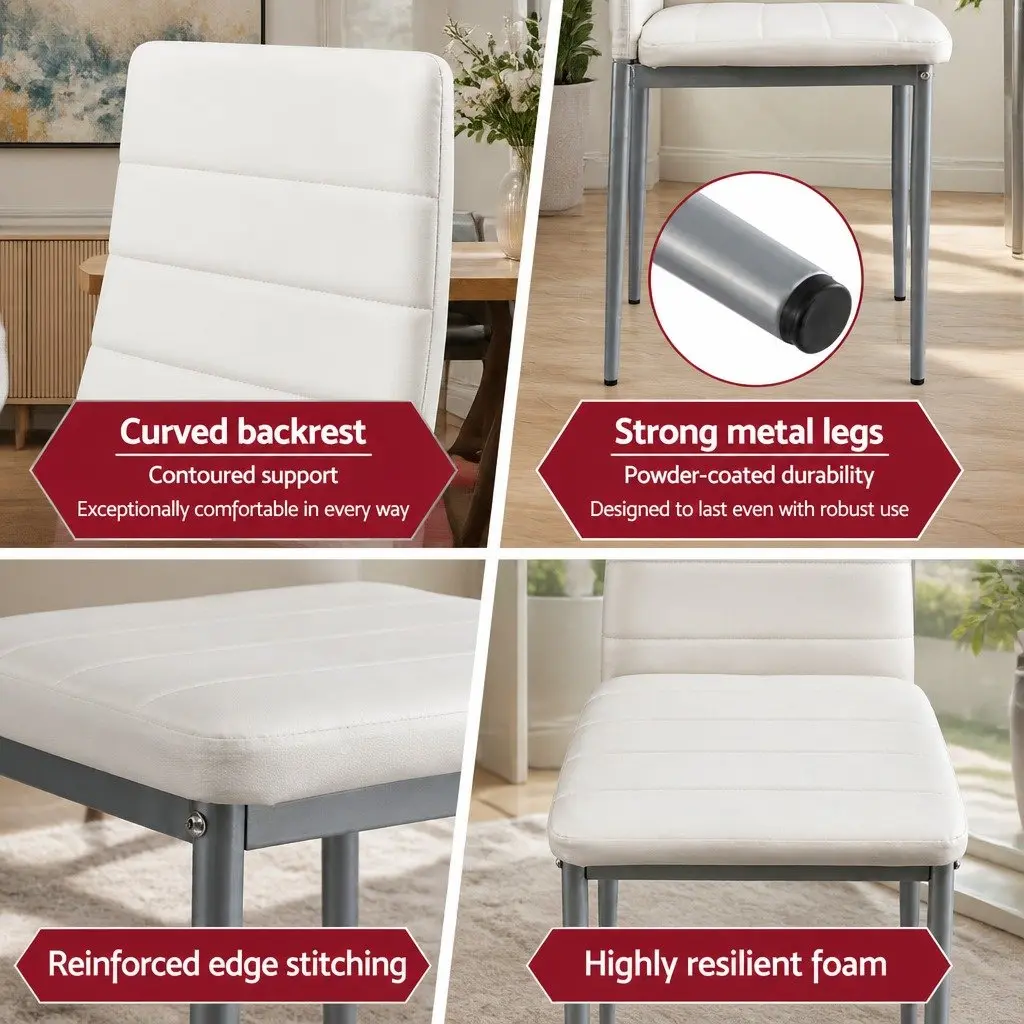 Dining Chairs Channel Tufted PVC Seat White Grey 4 Piece