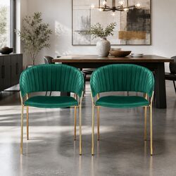 Dining Chairs Set of 2 Velvet Green Armchair Metal Frame Padded Seat Home