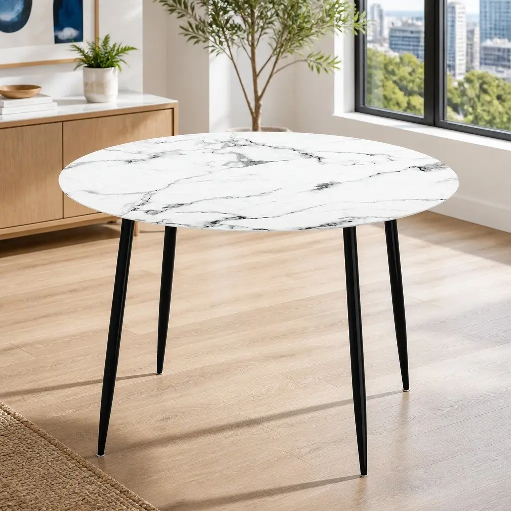 Round Dining Table with Marble Effect