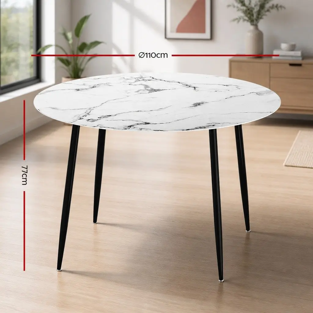 Round Dining Table with Marble Effect