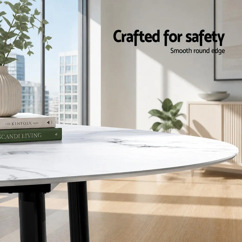 Round Dining Table with Marble Effect
