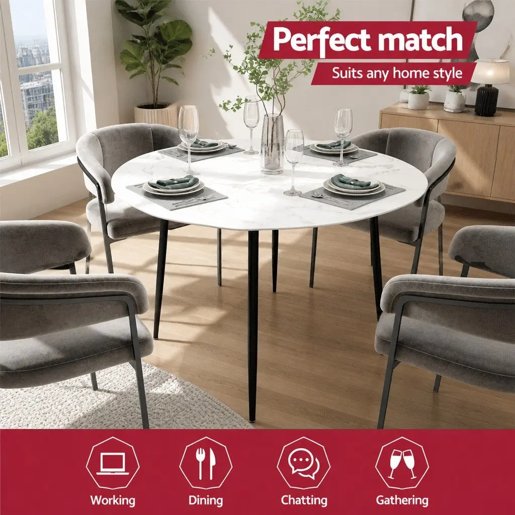 Round Dining Table with Marble Effect