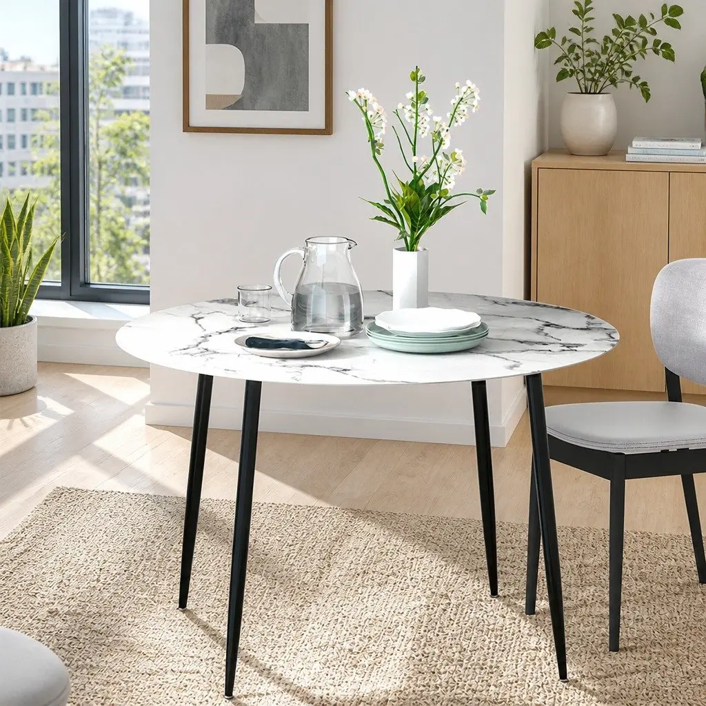 Round Dining Table with Marble Effect