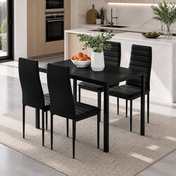 Warm Black 5 Piece Dining Set with Modern Table and Chairs
