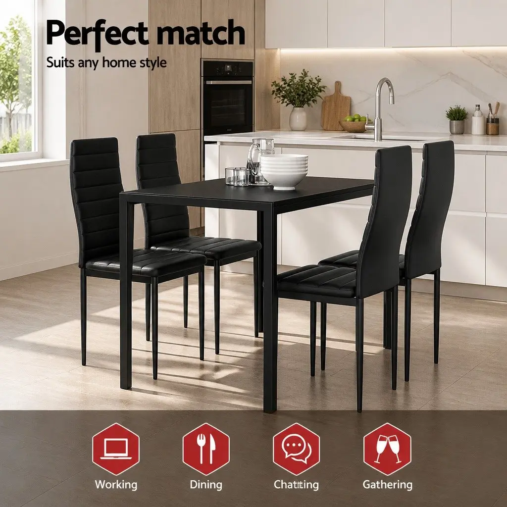 Dining Table and 4 Chairs Set Black Rectangular Kitchen Dining Room Furniture