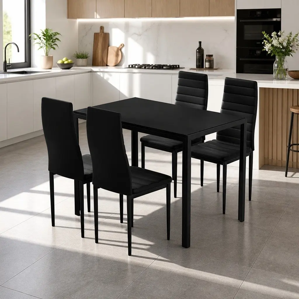 Dining Table and 4 Chairs Set Black Rectangular Kitchen Dining Room Furniture