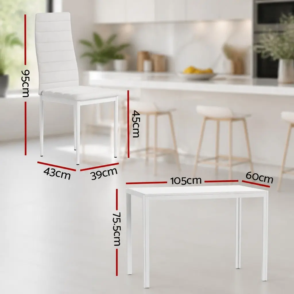 5 Piece White Dining Set with Modern Rectangular Table