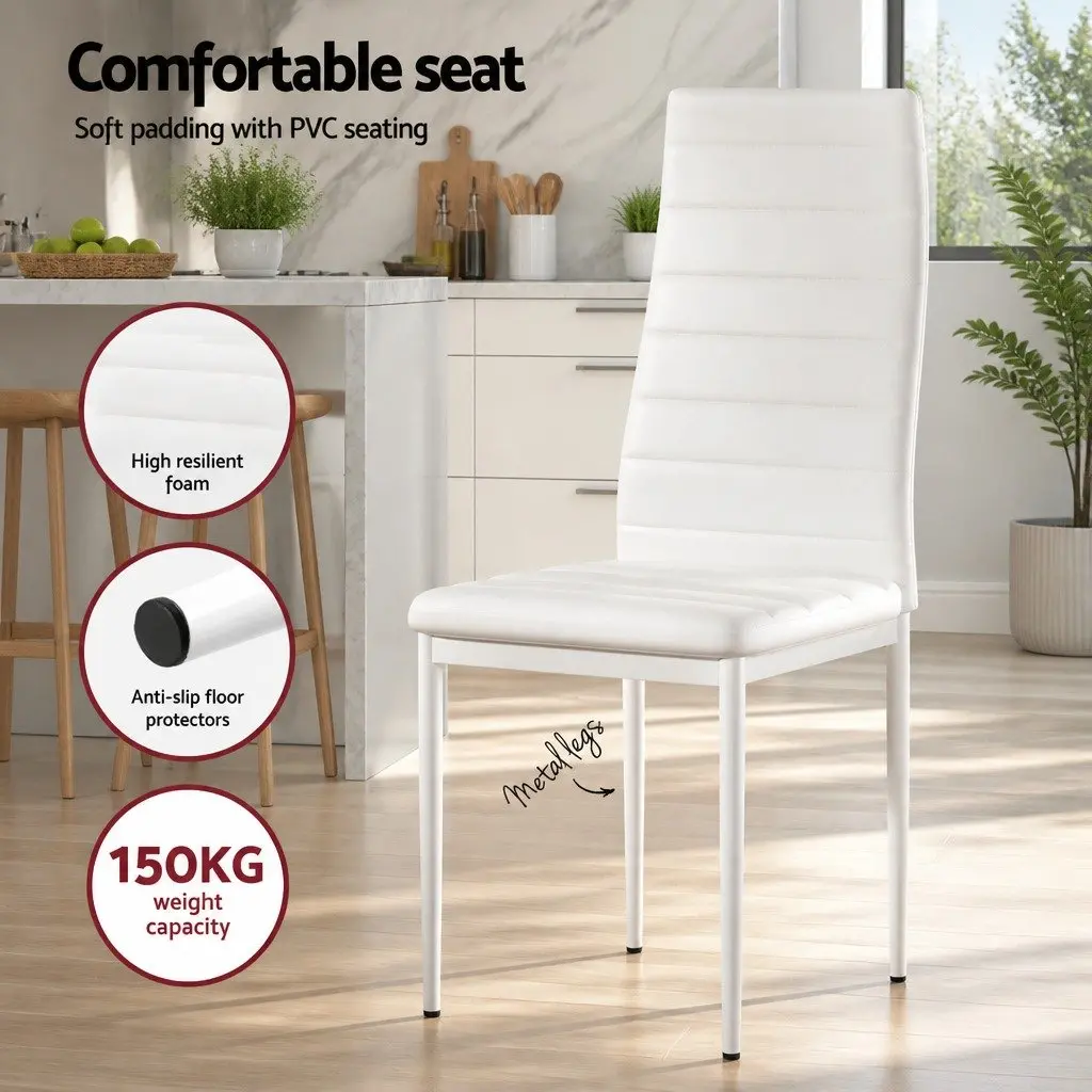 5 Piece White Dining Set with Modern Rectangular Table