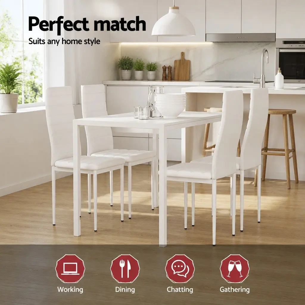 5 Piece White Dining Set with Modern Rectangular Table