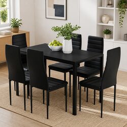 Black 7 Piece Dining Set with Modern Design