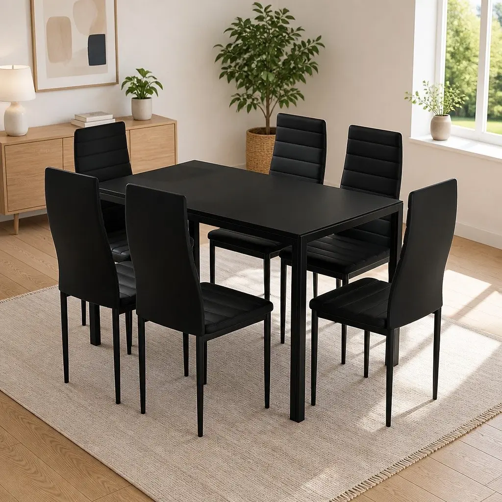 7 Piece Dining Set Rectangular Table and 6 Chairs Kitchen Dining Room Furniture