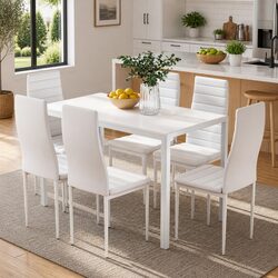 7 Piece Dining Set with Table and 6 White Chairs